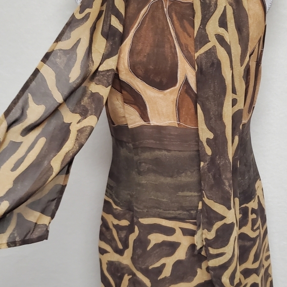 80s Vintage PG Collections Brown Giraffe Print Chiffon Mini Dress Scarf Set 6 - Picture 5 of 16